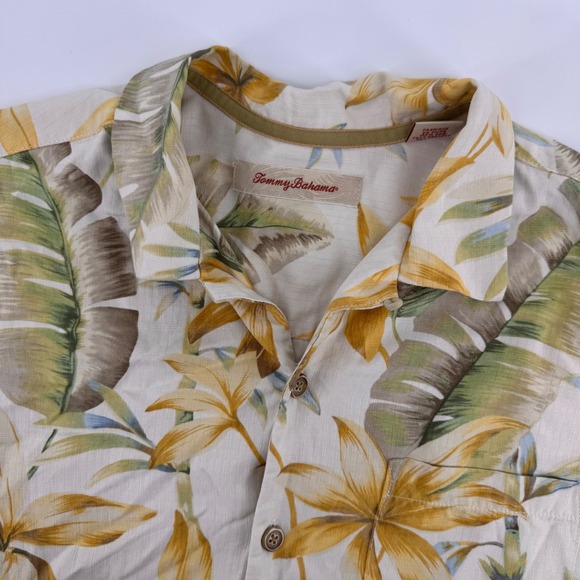 Tommy Bahama Other - Tommy Bahama Button Up Shirt Mens Small Beige Silk Tropical Floral Palm Leaf